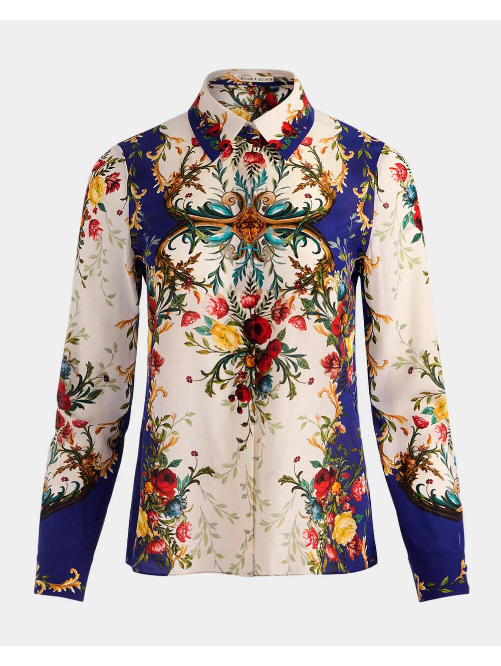 NEW,  Alice + Olivia Gilded Rose Willa Placket Top in Multicolor Sz M #T3818